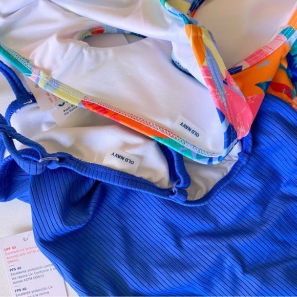 Old Navy | Girls Printed Halter Cut Out Ribbed Style One-Piece Swimsuit 2-Pack - Picture 11 of 15